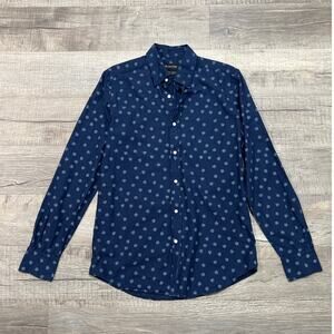 Massimo Dutti Mens Size Small Long Sleeve Button Up Shirt AOP Finest Fabric Blue